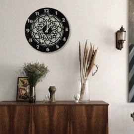 Halkalı Güneş Desenli Lazer Kesim Dekoratif Metal Duvar Saati