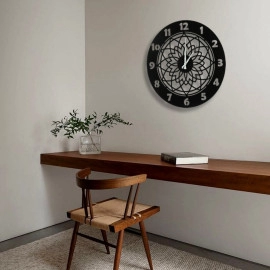Halkalı Güneş Desenli Lazer Kesim Dekoratif Metal Duvar Saati