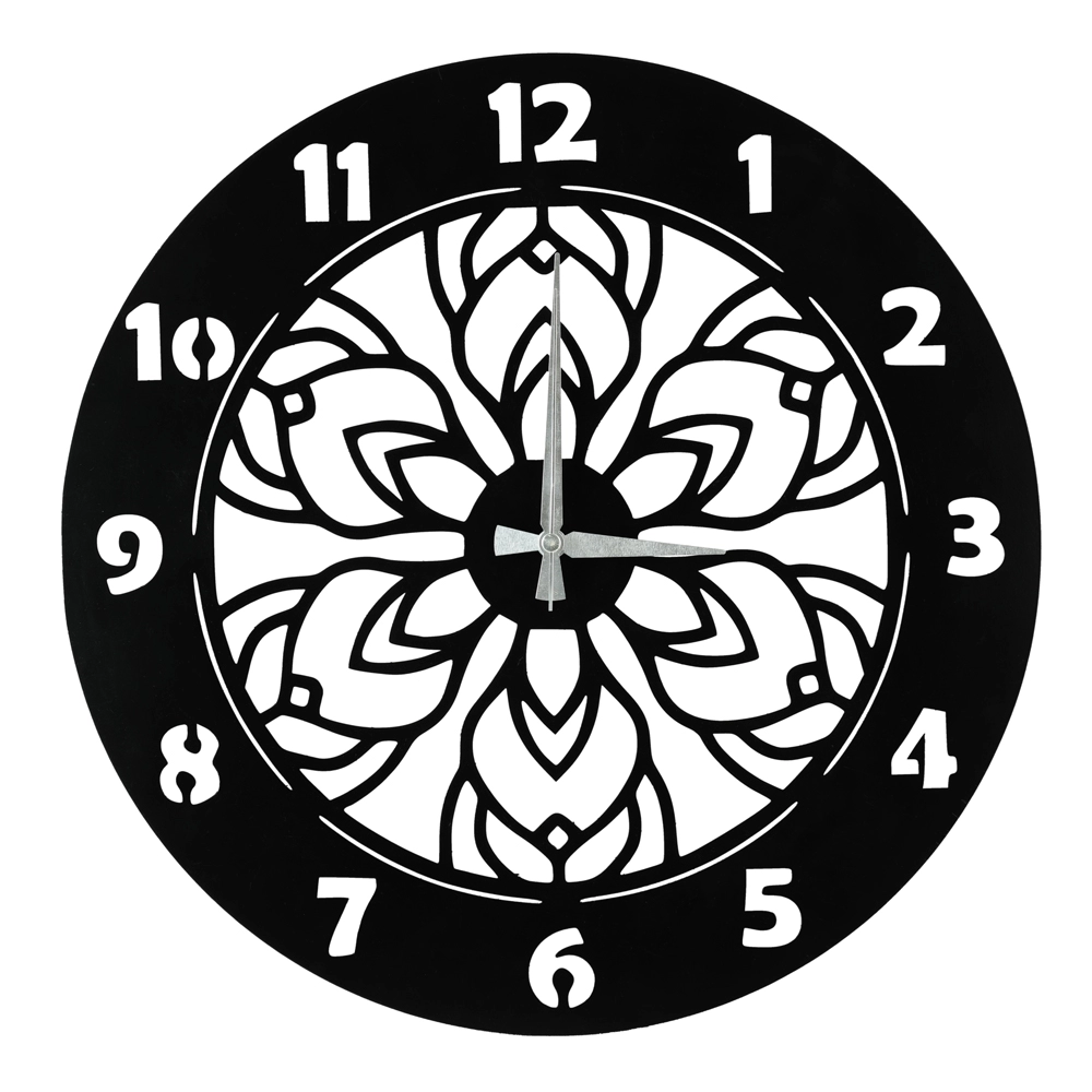 Ters Lale Desenli Lazer Kesim Dekoratif Metal Duvar Saati