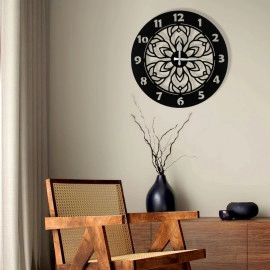 Ters Lale Desenli Lazer Kesim Dekoratif Metal Duvar Saati