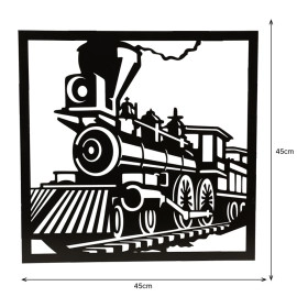 Buharlı Tren Figürlü Lazer Kesim Dekoratif Kare Metal Tablo