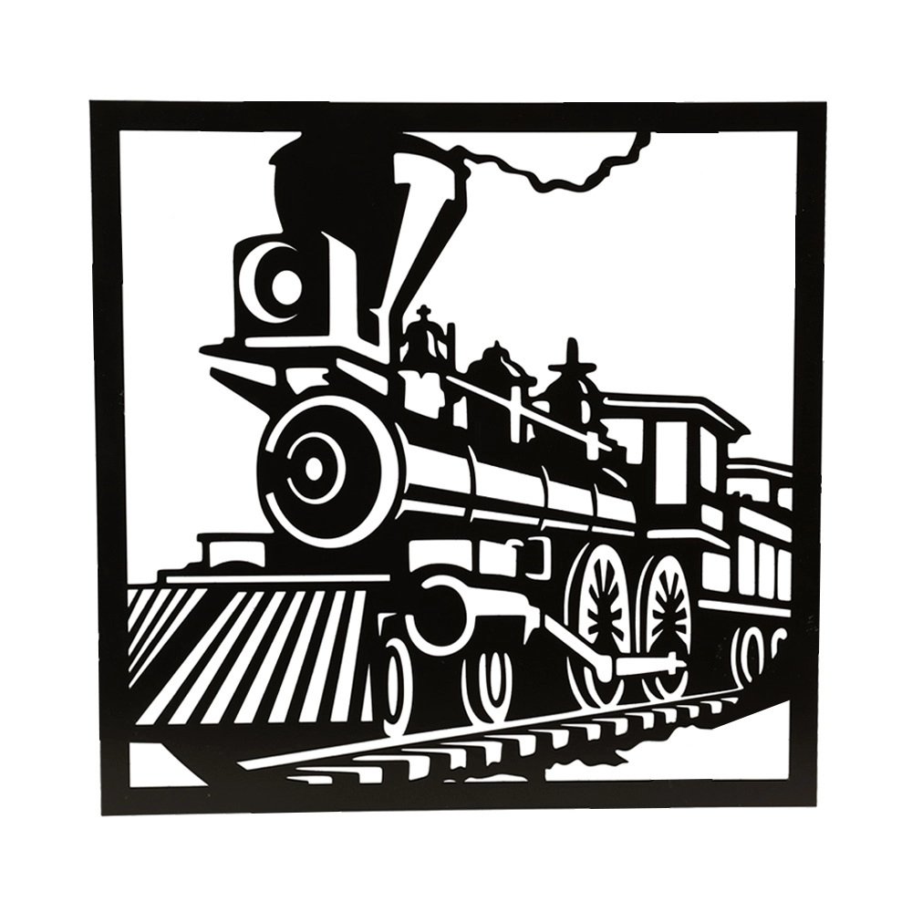 Buharlı Tren Figürlü Lazer Kesim Dekoratif Kare Metal Tablo