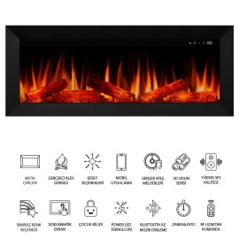 Zaya Magel 100cm Metal Çerçeveli Isıtmasız Sınırsız Alev Renkli Elektrikli Şömine