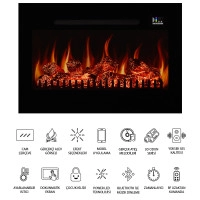 Zaya Pagla 80cm Derin Isıtmalı Cam Çerçeveli Sınırsız Alev Renkli Elektrikli Şömine